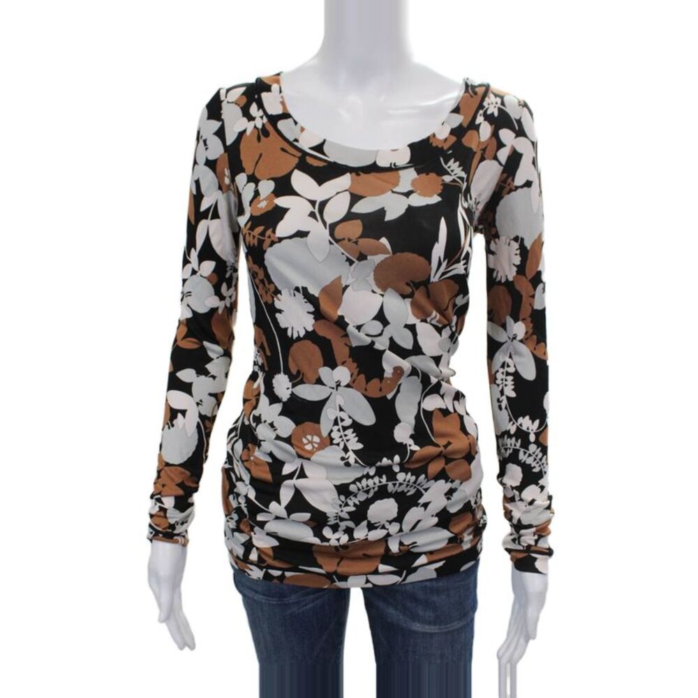 Missoni Orange Label Womens Floral Scoop Neck Rayon Blouse Pullover Size 40